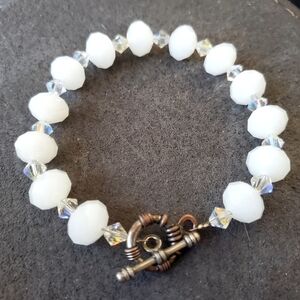 White Glass Bead Toggle Bracelet
